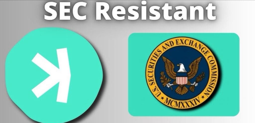 Simbol SEC otpornost protiv SEC pečata; moderna inovacija naspram tradicionalne regulative. Kaspa i Tramp u ljubavi