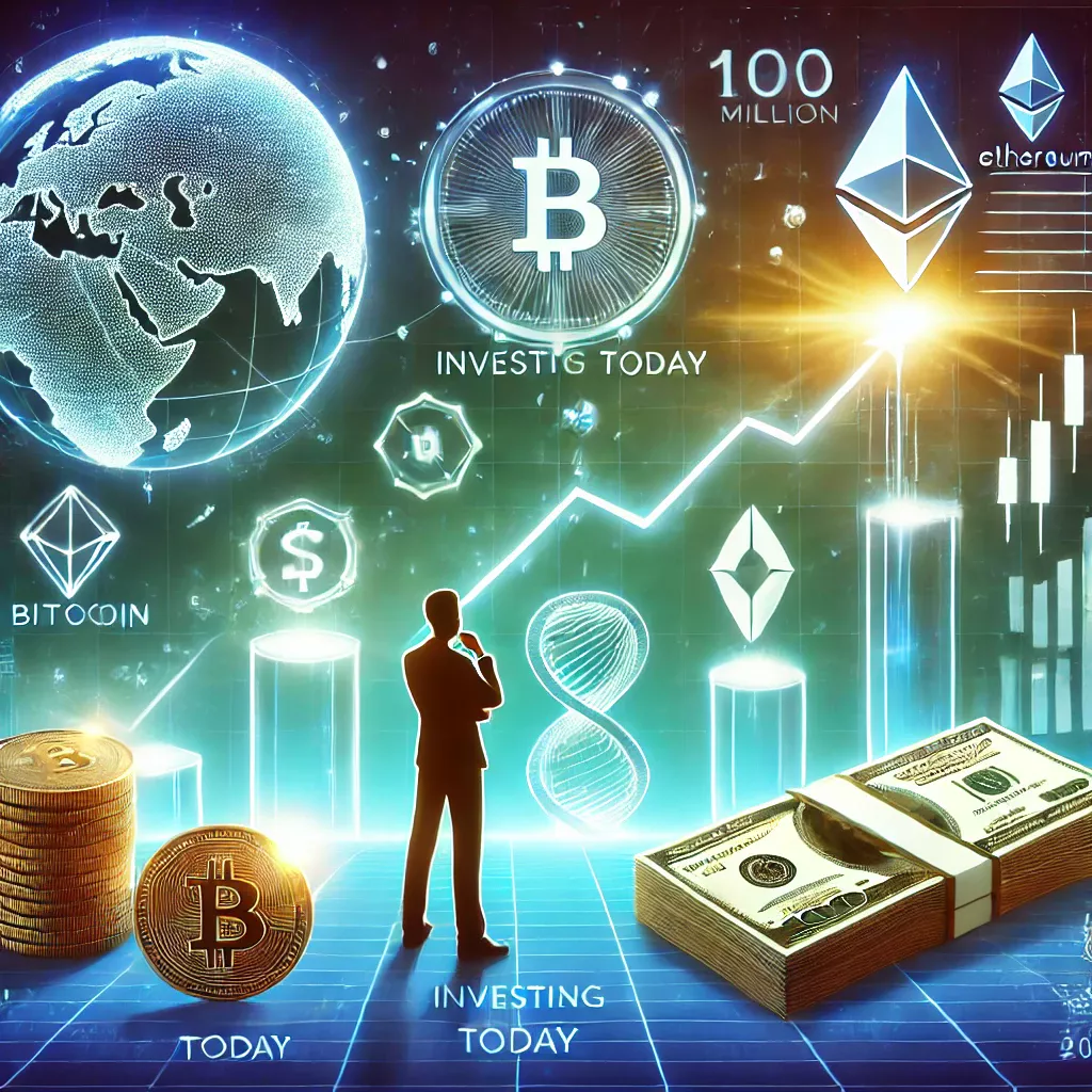 Ilustracija kriptovaluta: Bitcoin, Ethereum, globalno ulaganje i financijski rast. Put do miliona