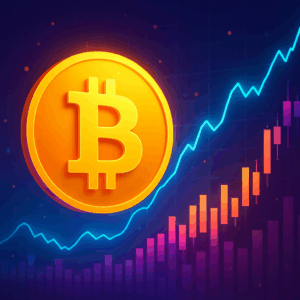 Bitcoin btc simbol i financijski grafikon u dinamičnoj pozadini kriptovaluta tržišta.