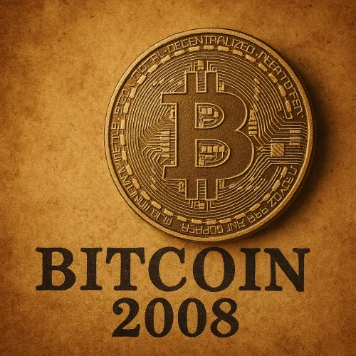 Prikaz stiliziranog Bitcoin novčića s detaljima u zlatu i binarnim šiframa.