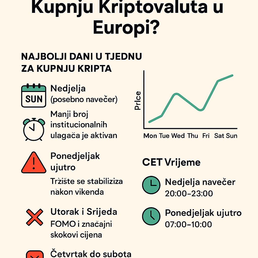 Kupnja kriptovaluta u Europi optimalna nedjeljom navečer, pazite ponedjeljkom ujutro. najbolji dani u tjednu