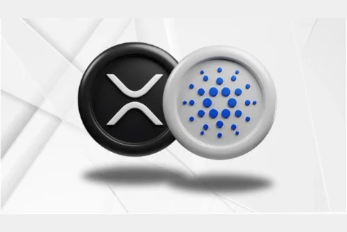 Kriptovalute simboli: sofisticirani crni X i dinamični plavi mrežni uzorak. video sa Cardano Ripple