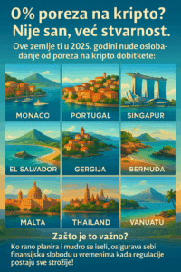 Oslobođenje od poreza na kripto dobitke u raznim zemljama 2025. godine.