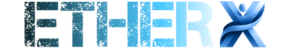 Logo s gradientom, teksturom i modernim dizajnom za ETHERX, naglasivši tehnološku sofisticiranost.