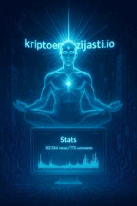 Digitalna meditacija: futuristička figura s plavim svjetlom u tehnološkom okruženju.