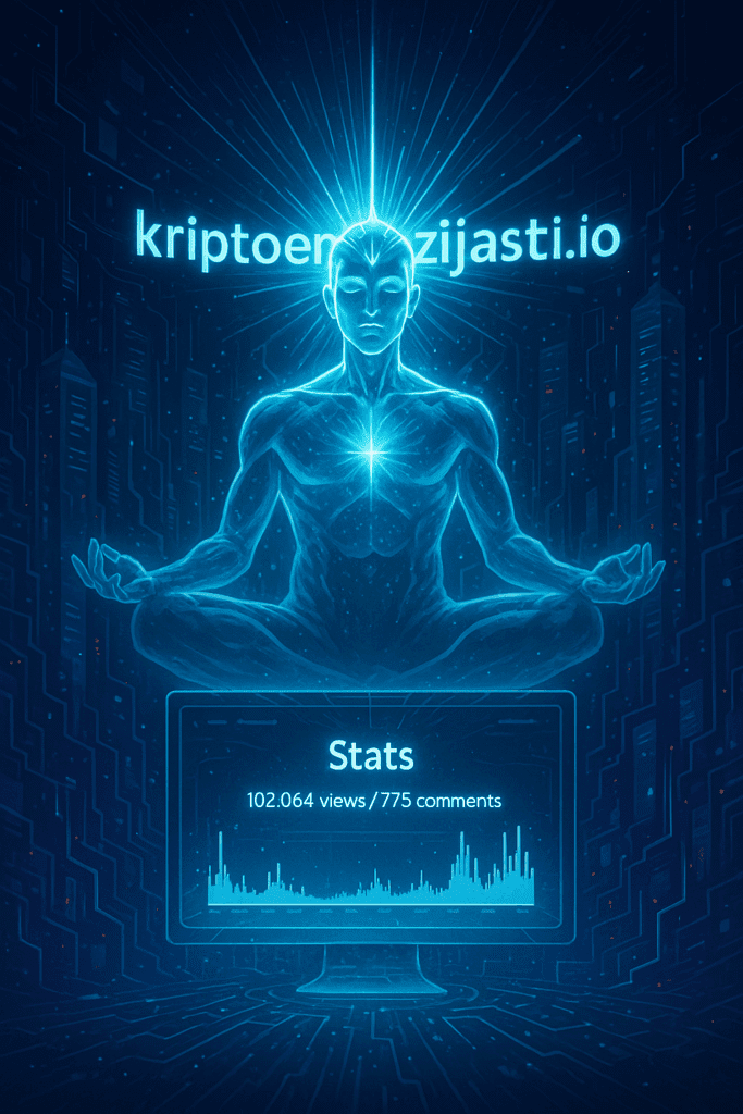 Digitalna meditacija: futuristička figura s plavim svjetlom u tehnološkom okruženju.Slavi godinu dana