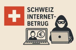 Švicarska internetska prijevara: Zastava, laptop s eurom, maskirani haker.