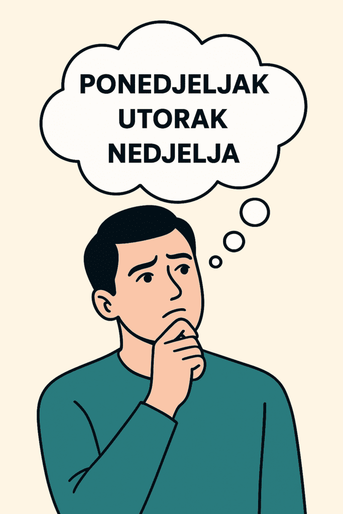 Osoba razmišlja o planiranju tjedna: ponedjeljak, utorak, nedjelja.