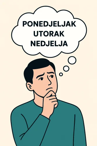 Osoba razmišlja o planiranju tjedna: ponedjeljak, utorak, nedjelja.