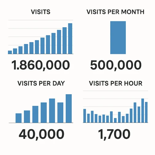 Posjete trendovi: ukupno, mjesečno, dnevno, po satu. Grafički prikaz prometa web mjesta. ljudi sa jakim karakterom