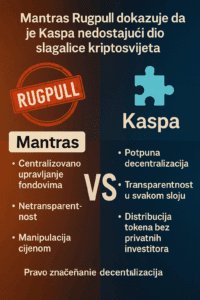 Usporedba kripto projekata Mantras i Kaspa: centralizacija naspram decentralizacije.