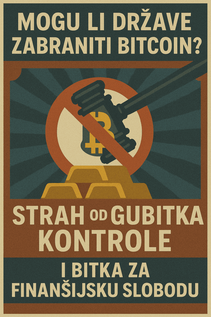 Propaganda poster o zabrani Bitcoina, novčanim kontrolama i financijskoj slobodi.Mogu li države zabraniti Bitcoin