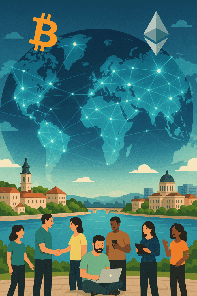 Digitalni svijet, kriptovalute, globalna povezanost, ljudi koriste tehnologiju.Kako bi izgledao svijet