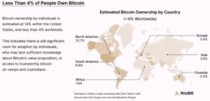 Globalna karta procijenjenog vlasništva Bitcoina po zemlji.