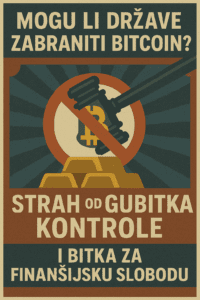 Propaganda poster o zabrani Bitcoina, novčanim kontrolama i financijskoj slobodi.