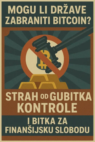 Propaganda poster o zabrani Bitcoina, novčanim kontrolama i financijskoj slobodi.Mogu li države zabraniti Bitcoin