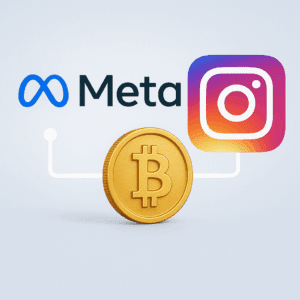 Meta, Instagram, Bitcoin logo, digital currency integration, social media connectivity.