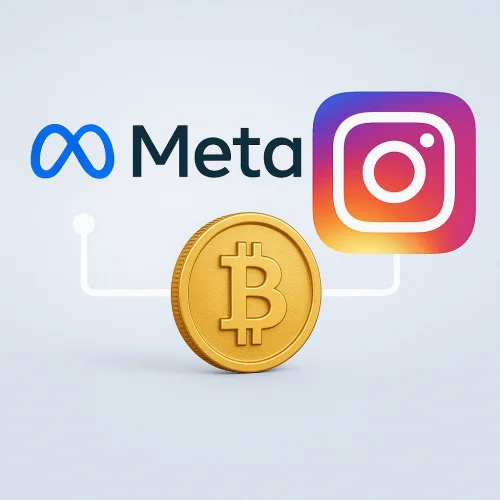 Meta, Instagram, Bitcoin logo, digital currency integration, social media connectivity.