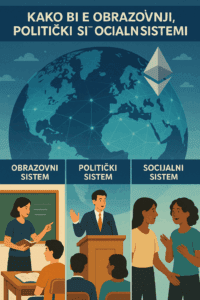 Obrazovni, politički, socijalni sustavi i blockchain povezanost na globalnoj razini.