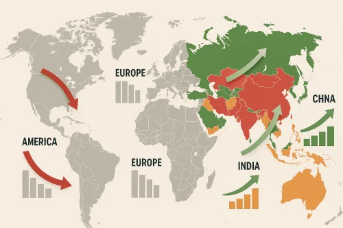 Karta globalnih ekonomskih i demografskih trendova, rast Azije, pad Amerike i Europe.Šta činiti kada vidiš kolaps 