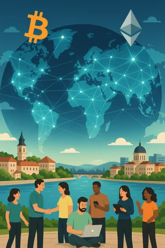 Digitalni svijet, kriptovalute, globalna povezanost, ljudi koriste tehnologiju.Kako bi izgledao svijet