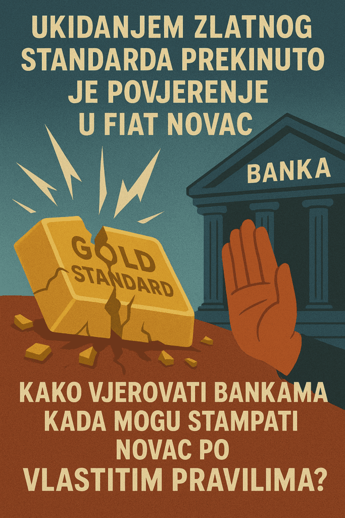 Slom zlatnog standarda, fiat valuta, banka, monetarna politika, povjerenje u financijski sustav.