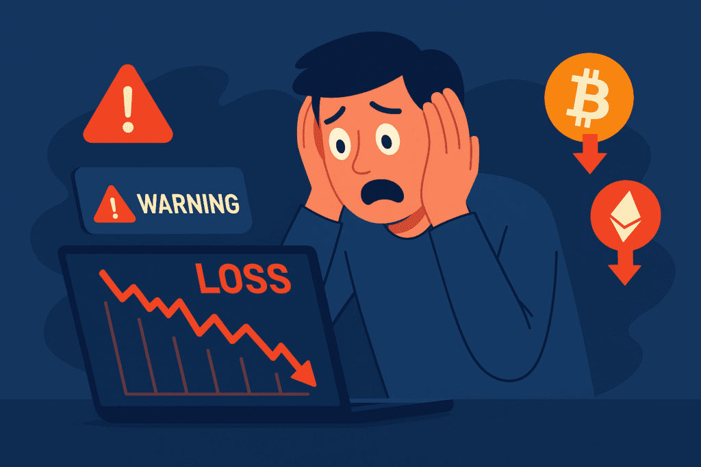 Ilustracija panike needuciranog investitora koji gubi sredstva u rug pull prijevari. rug pull u kriptu