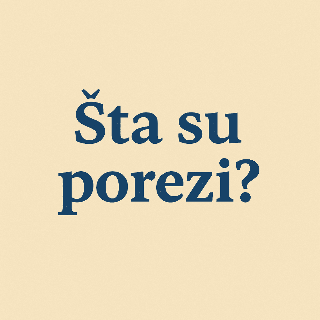 Šta su porezi? Pitanje u minimalističkom dizajnu na bež pozadini s plavim slovima.