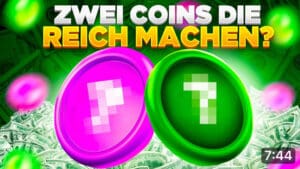 Dvije kovanice bogatstvo, zeleno i ružičasto, s dolarima u pozadini.