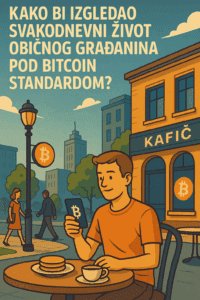 Bitcoin u svakodnevnom životu: muškarac koristi kriptovalutu na kafi u gradu.