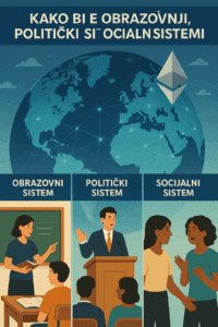Obrazovni, politički, socijalni sustavi i blockchain povezanost na globalnoj razini.