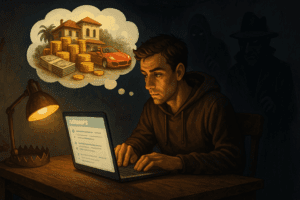 Mladić istražuje airdropove u kriptu dok zamišlja bogatstvo, a iz sjene ga vrebaju opasnosti.