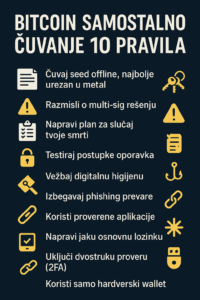 Infografika: 10 sigurnosnih pravila za samostalno čuvanje Bitcoina, savjeti i sigurnost kriptovaluta.