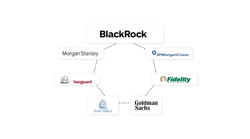 Dijagram koji prikazuje mrežu BlackRocka i glavnih svjetskih financijskih institucija i investicijskih tvrtki.Nepravda sistema