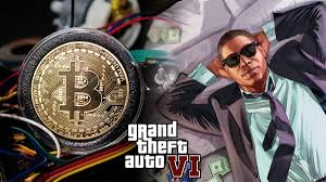 GTA 6 Bitcoin crossover slika, novac, kriptovalute, luksuz, Grand Theft Auto VI vizual.