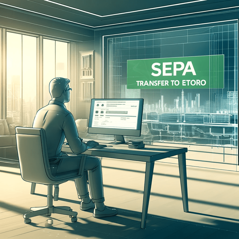 SEPA transfer prikaz u eToro uredu, online platne usluge i financijska tehnologija.