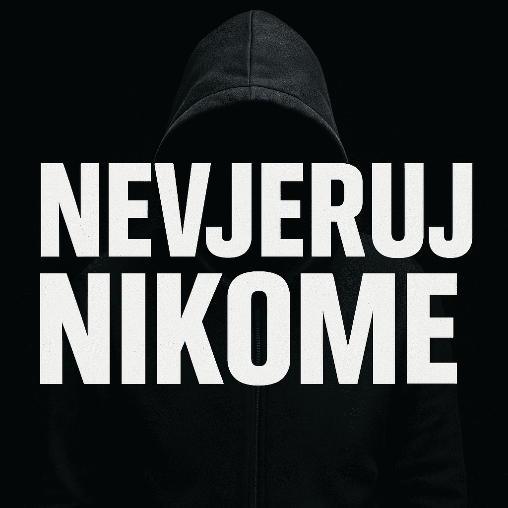 Hooded figura u crnoj tami s natpisom Nevjeruj nikome na hrvatskom jeziku.Ne prati medije