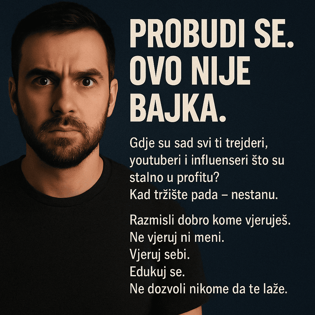 Mladić upozorava na prevare influencera u financijama; razmišljaj kritički, educiraj se sam.probudi se, ovo nije bajka