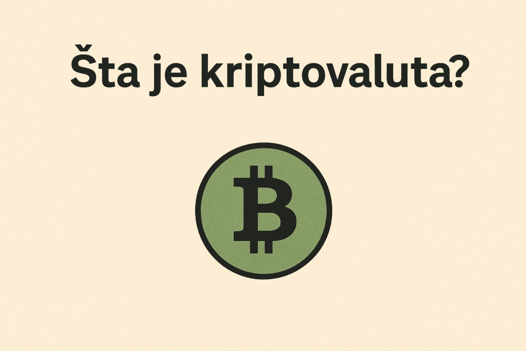 Što je kriptovaluta prikazano bitcoin simbolom na zelenoj pozadini, edukativna slika.
