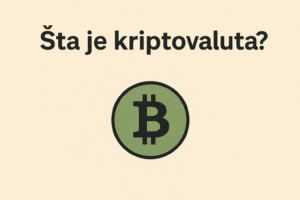 Što je kriptovaluta prikazano bitcoin simbolom na zelenoj pozadini, edukativna slika.