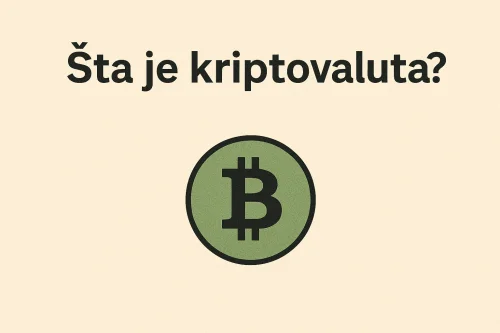 Što je kriptovaluta prikazano bitcoin simbolom na zelenoj pozadini, edukativna slika.