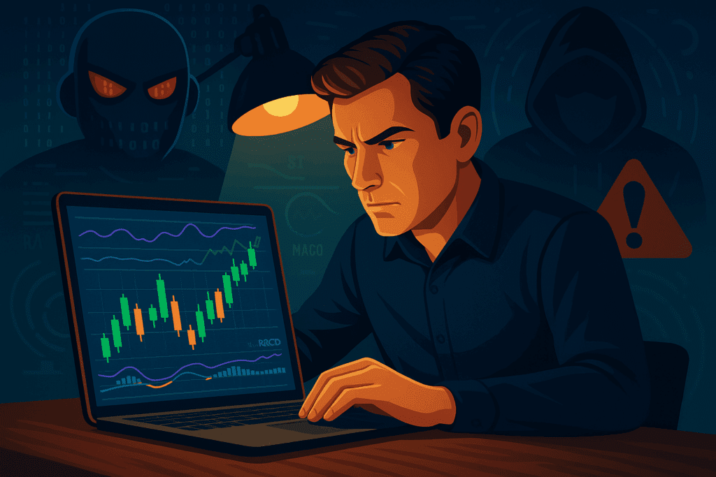 Analitičar promatra eksploziju volumena na grafu, dok u pozadini vreba manipulacija.volumen u kriptu