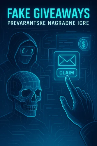 Grafičko upozorenje na prevarantske nagradne igre i online prevare.Fake giveaways