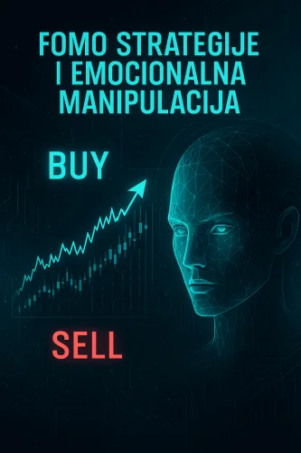 Digitalni graf trgovanja, lice: FOMO, emocije, kupnja/prodaja.emocionalna manipulacija