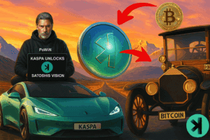 Kaspa i Bitcoin simboliziraju evoluciju kriptovaluta i tehnološki napredak.
