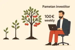 Pametan investitor, rast ulaganja, financijski uspjeh, 100€ tjedno, ilustracija ulaganja.