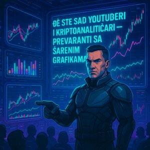 Futuristička prezentacija: muškarac i kripto financijski grafikoni.