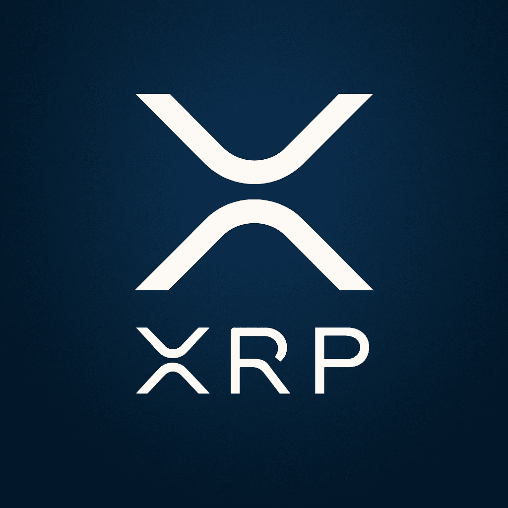 XRP logo bijela na tamnoplavoj podlozi, moderan dizajn, kriptovaluta, blockchain tehnologija.spekulacije