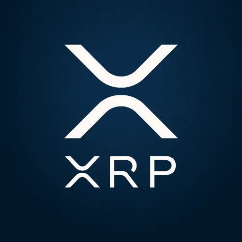 XRP logo bijela na tamnoplavoj podlozi, moderan dizajn, kriptovaluta, blockchain tehnologija.spekulacije