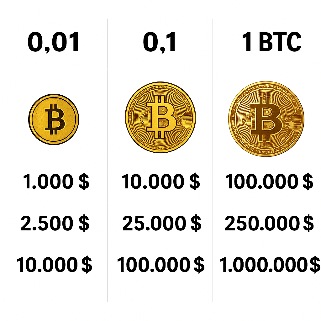 Tablica potencijalnih Bitcoin BTC vrijednosti u dolarima.manje je više